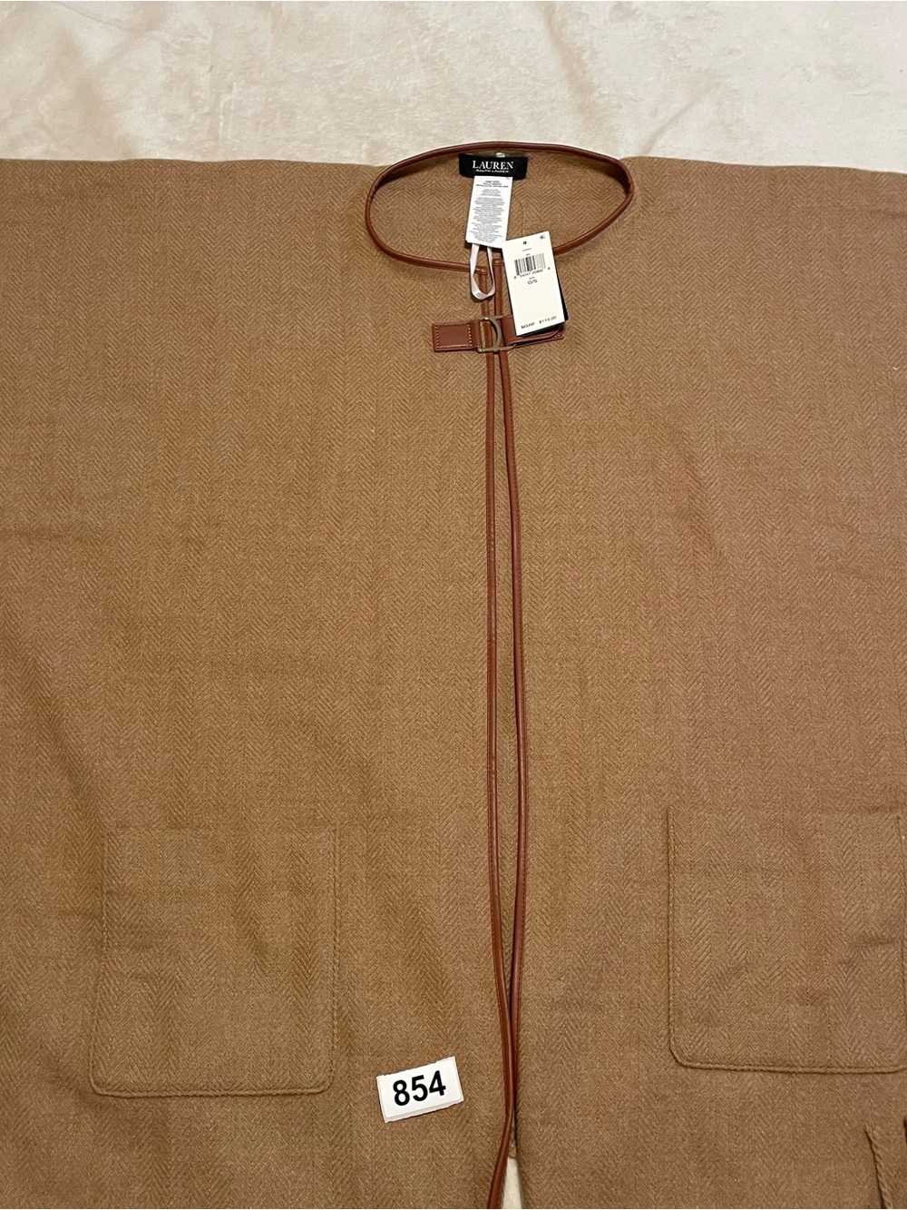 Ralph Lauren Camel Brown Wool-Blend Cape with Leather Trim